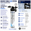 An infographic for the Insurince Single 4SI Water Filtration System, featuring a central product photo of a Pentair EverBrite inline filter with gauges and a pressure gauge, alongside technical specifications, application details for ice machines, and certification badges.