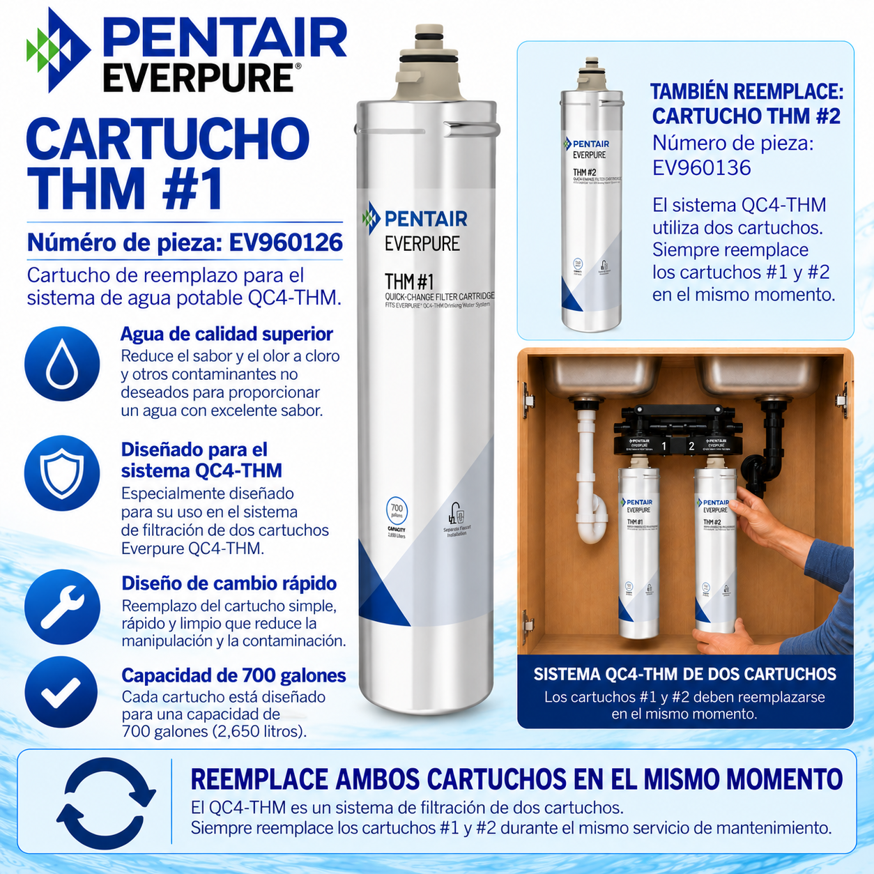 Everpure THM #1 Replacement Water Filter Cartridge EV960126 Water Filtration Cartridge Everpure - eFilters