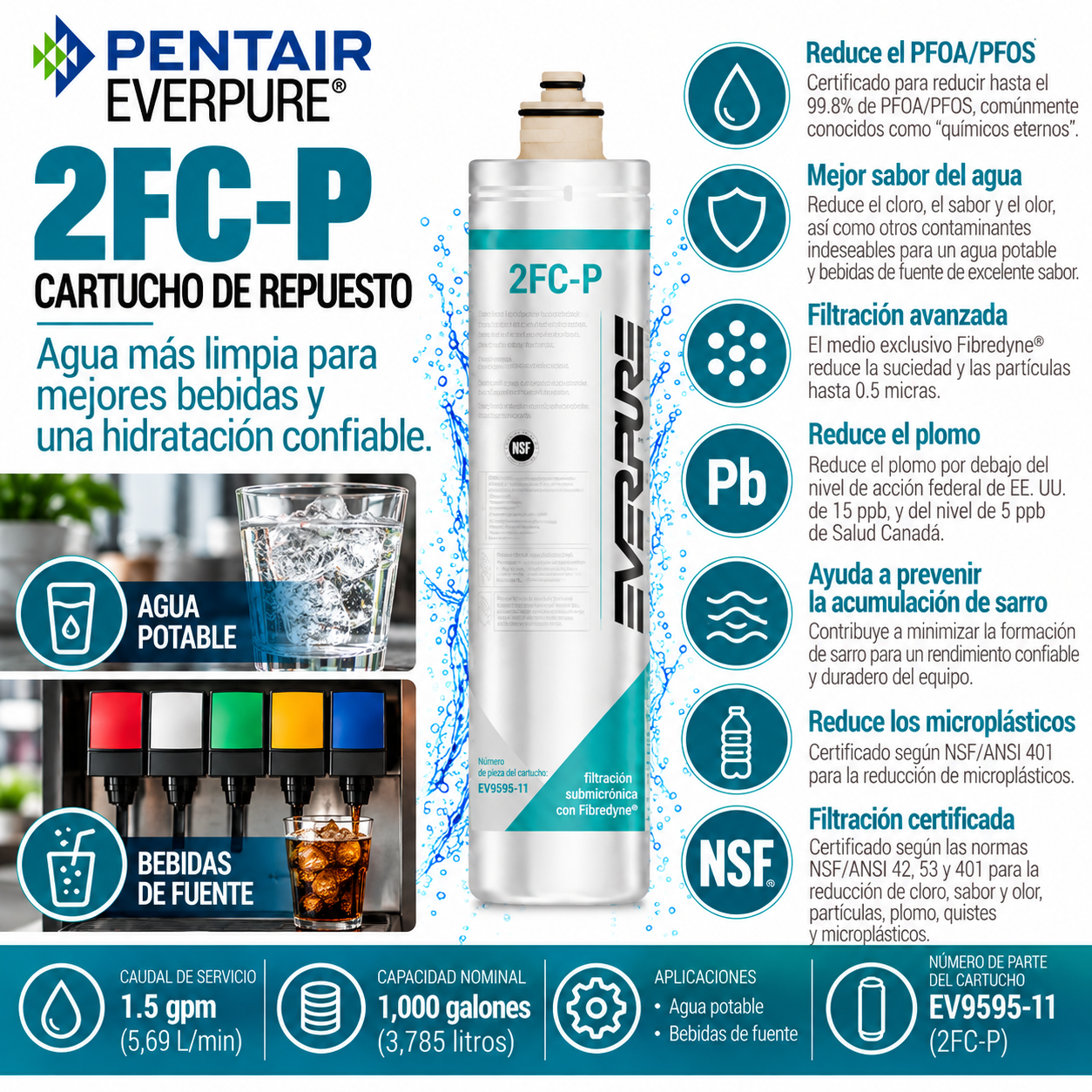 Everpure 2FCP Water Filter Cartridge EV959516 - Forever Chemicals - 6 Pack Water Filtration Cartridge Everpure - eFilters